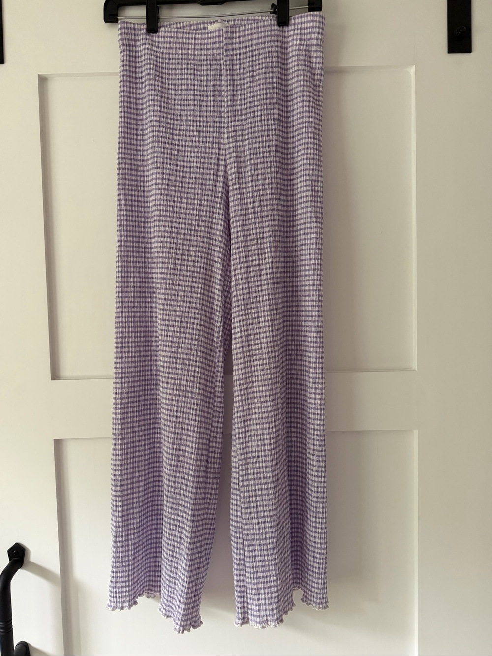 Aritzia Lavender Gingham Wide-Leg Pants
